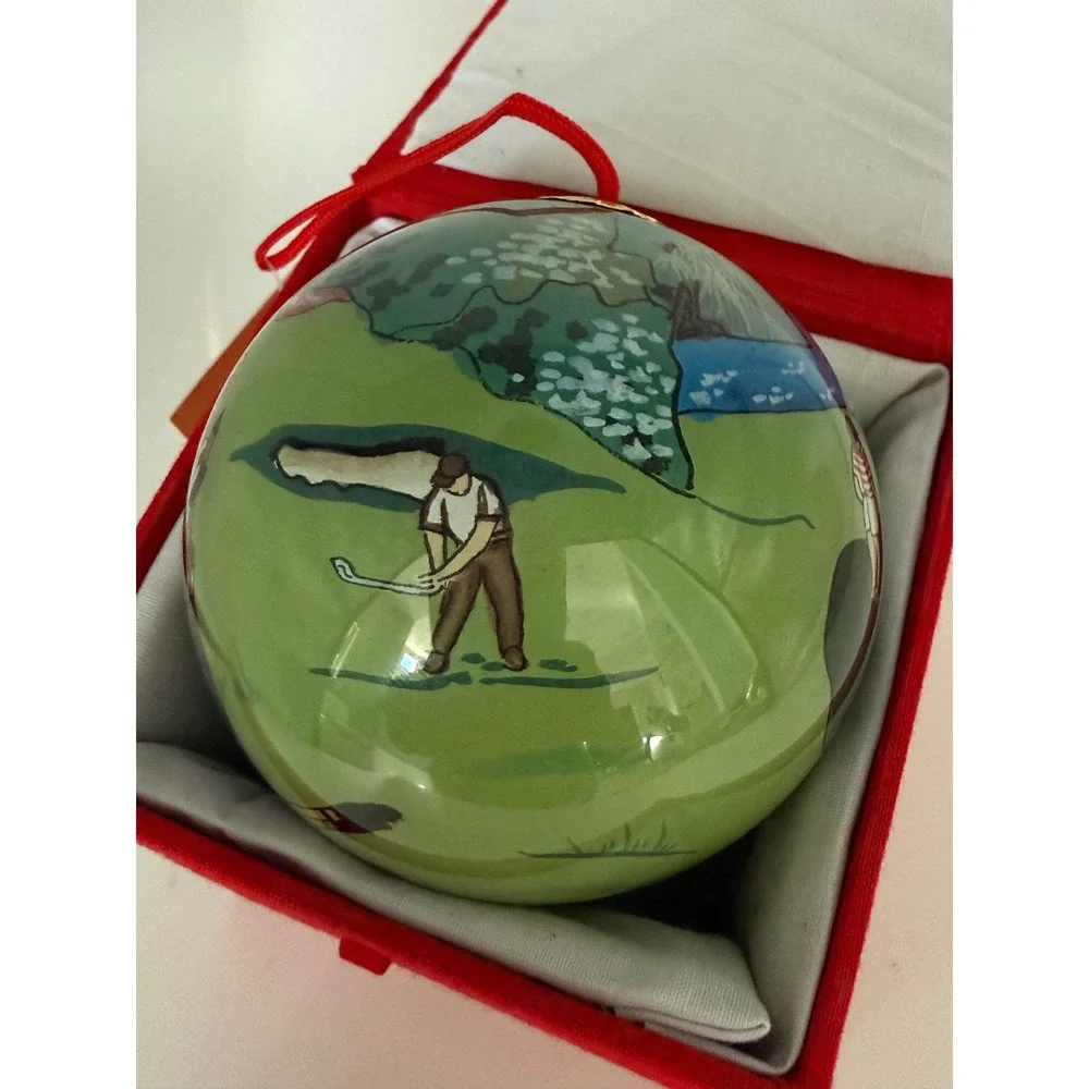Ganz Inside Painted Glass Golf Ornament Hand Blown Green Golf Course EX5598 Box